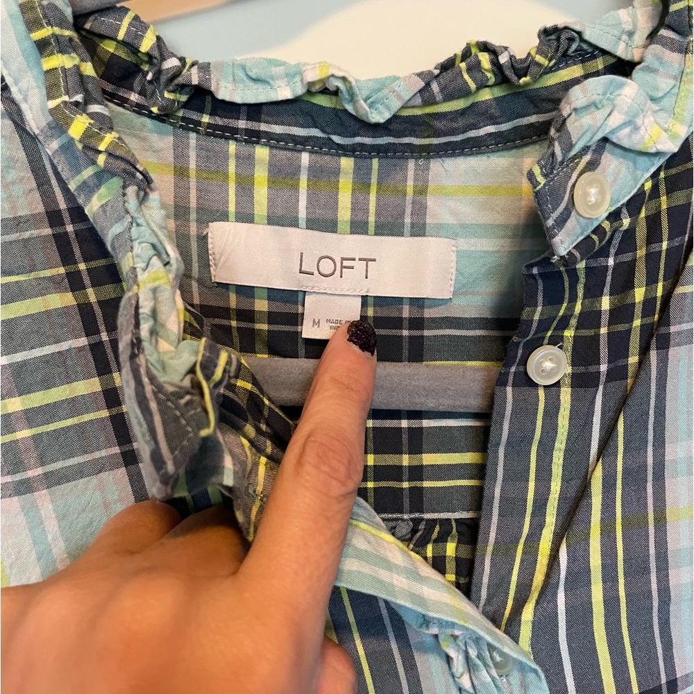 Loft Plaid Ruffle Blouse - Picture 2 of 4